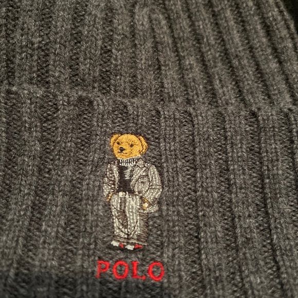 NWT Polo Ralph Lauren Mens Logo Classic Wool Bear Scarf Hat Set Italy - Picture 5 of 10